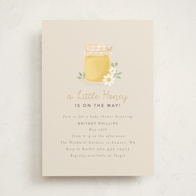 "Little Honey" - Baby Shower Invitations in Greige by Itsy Belle Studio - Front