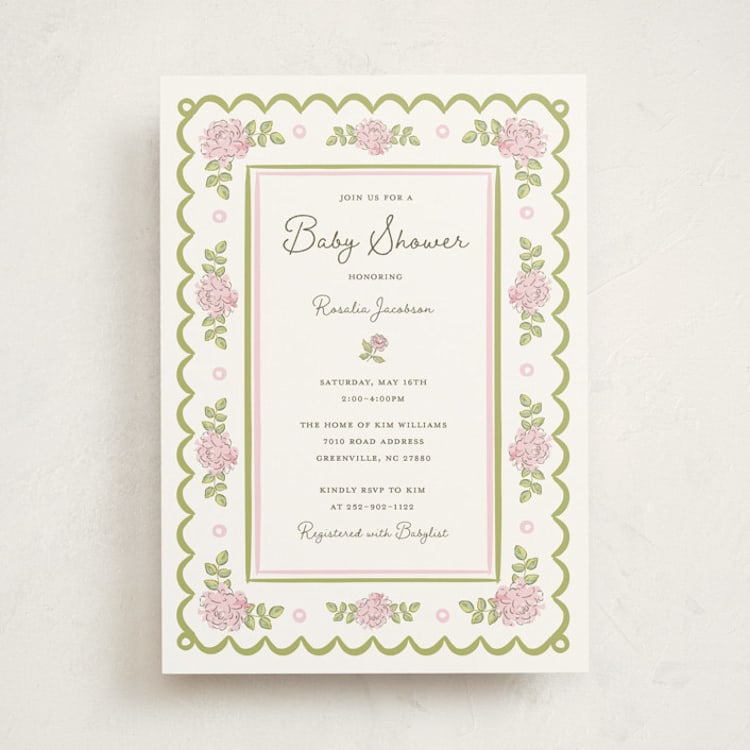 "Garden Rose Doily" - Baby Shower Invitations in Rose by Holton Art and Design - Front