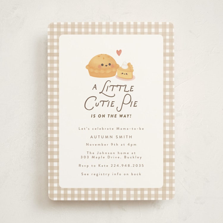 "Cutie Pie" - Baby Shower Invitations in Tan by Itsy Belle Studio - Front