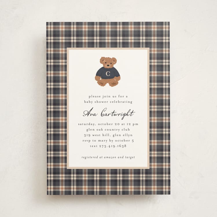 "Teddy Bear Monogram" - Baby Shower Invitations in Navy by Erin German - Front