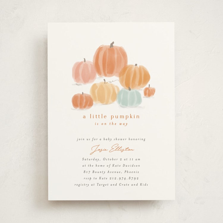 "autumn pumpkins" - Baby Shower Invitations in Pumpkin by Rebecca Durflinger - Front