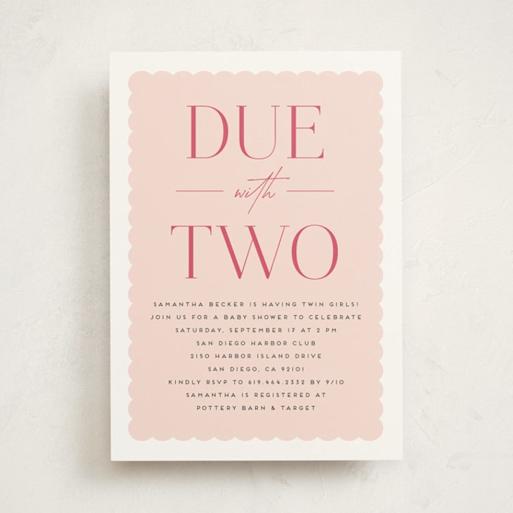 "Due With Two" - Baby Shower Invitations in Carnation by Erica Krystek - Front