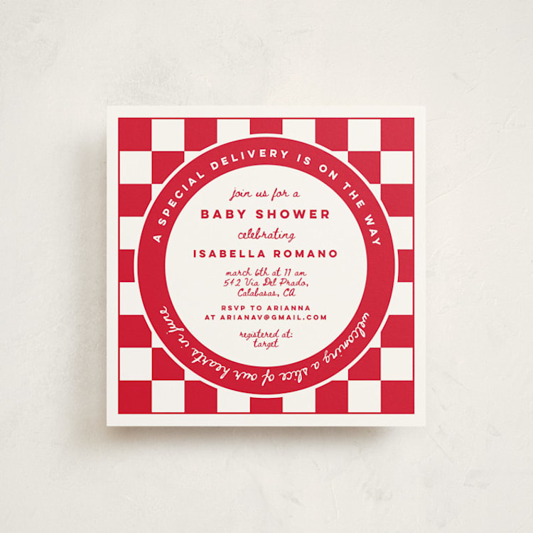 "Special Delivery Pizza" - Baby Shower Invitations in Marinara by Madhvi Samimi - Front