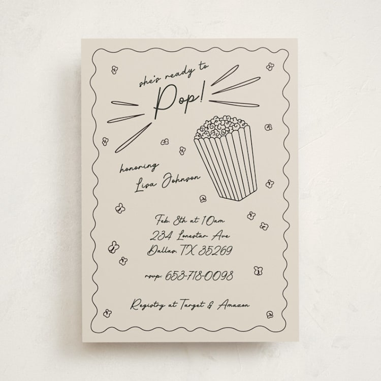"Popcorn Baby" - Baby Shower Invitations in Licorice by Leish - Front