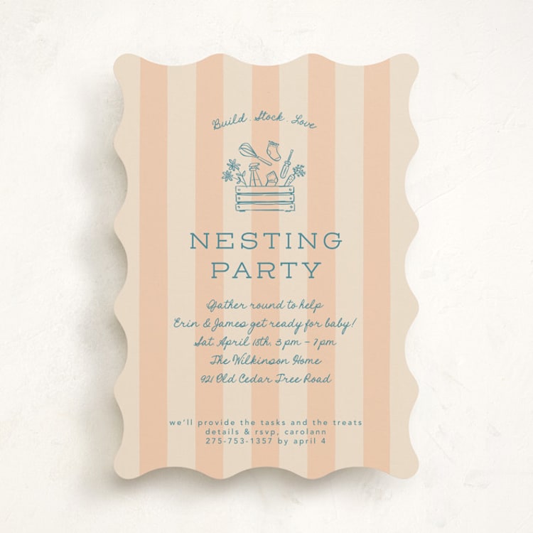 "Nesting Toolbox" - Baby Shower Invitations in Peachy by Leia Matt - Front