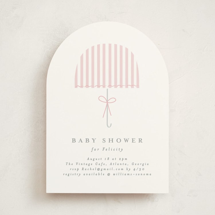 "Bow Brolly" - Baby Shower Invitations in Rose by Angela Thompson - Front