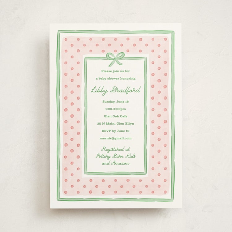 "Polka Dot Frame" - Baby Shower Invitations in Strawberry by Erin German - Front