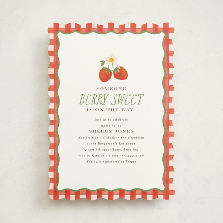 "So Berry Sweet" - Baby Shower Invitations in Strawberry by Itsy Belle Studio - Front