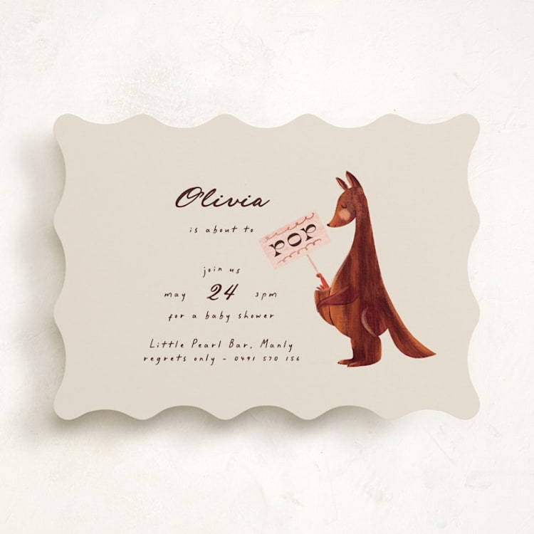 "Kangaroo Pop" - Baby Shower Invitations in Cream by Gwen Bedat - Front