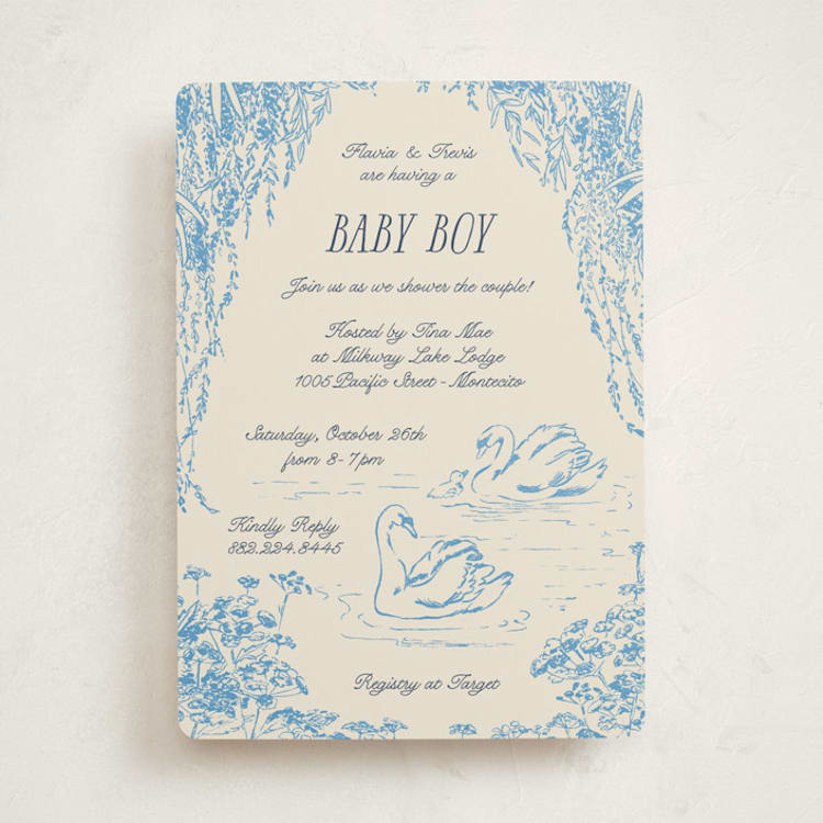 "Sweet Swan" - Baby Shower Invitations in Bluebell by Pati Cascino - Front