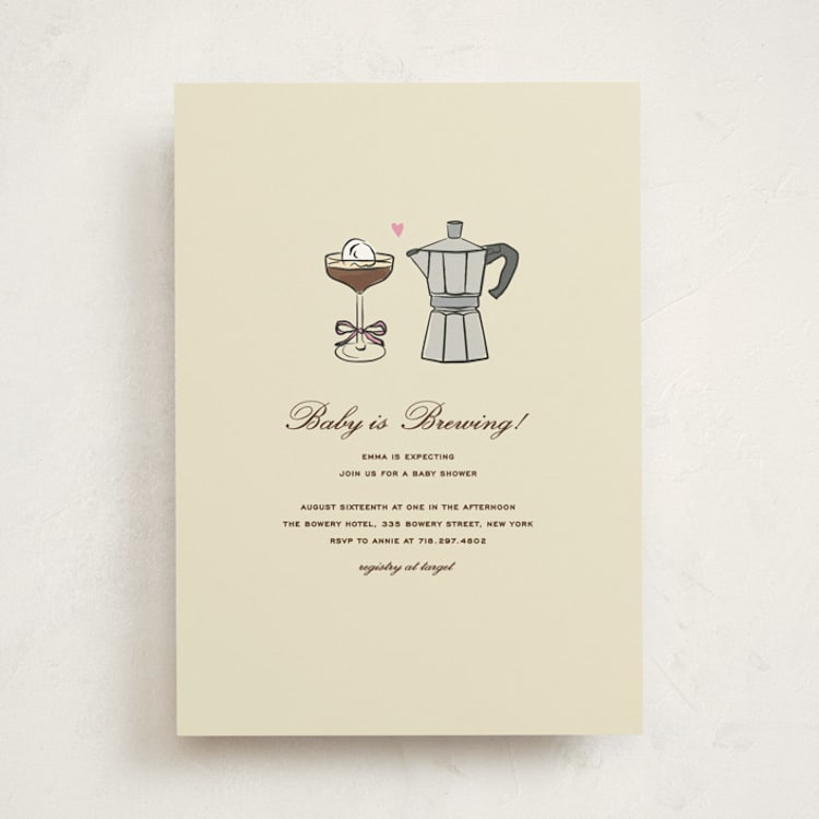 "Espresso" - Baby Shower Invitations in Cream by Jennifer Lew - Front