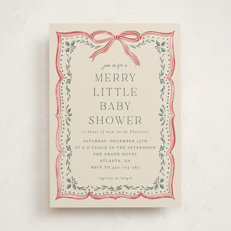 "Ribbon Stripe Holiday" - Baby Shower Invitations in Eggnog by Chris Griffith - Front