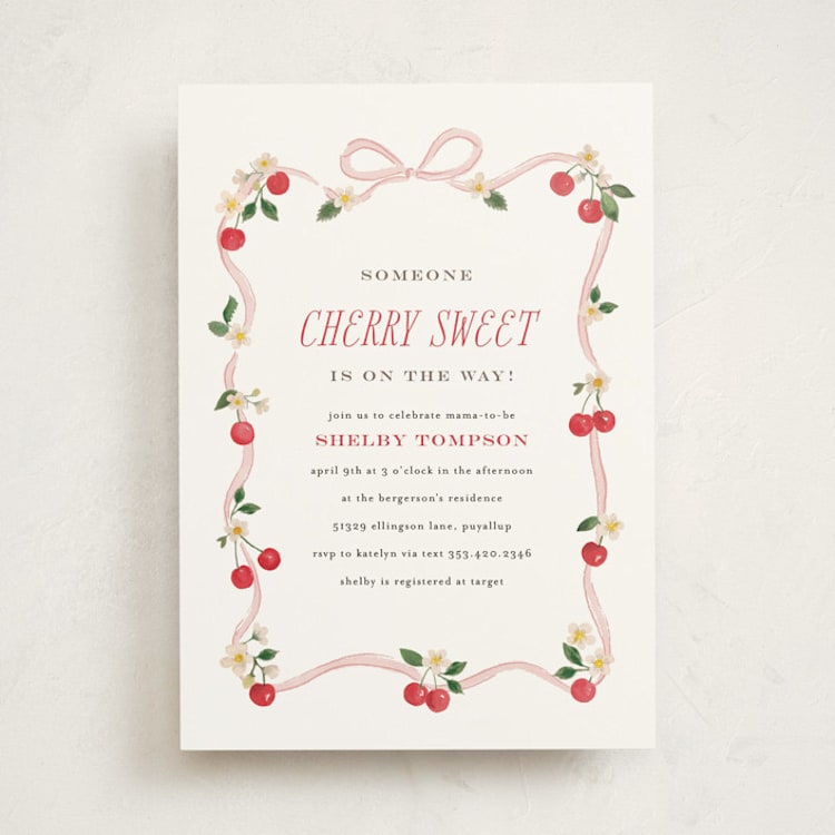 "Cherry Sweet" - Baby Shower Invitations in Blush by Itsy Belle Studio - Front