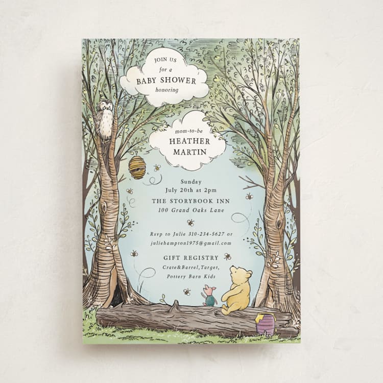 "Disney's Winnie the Pooh in the Wood" - Baby Shower Invitations in Sky by Becky Nimoy - Front