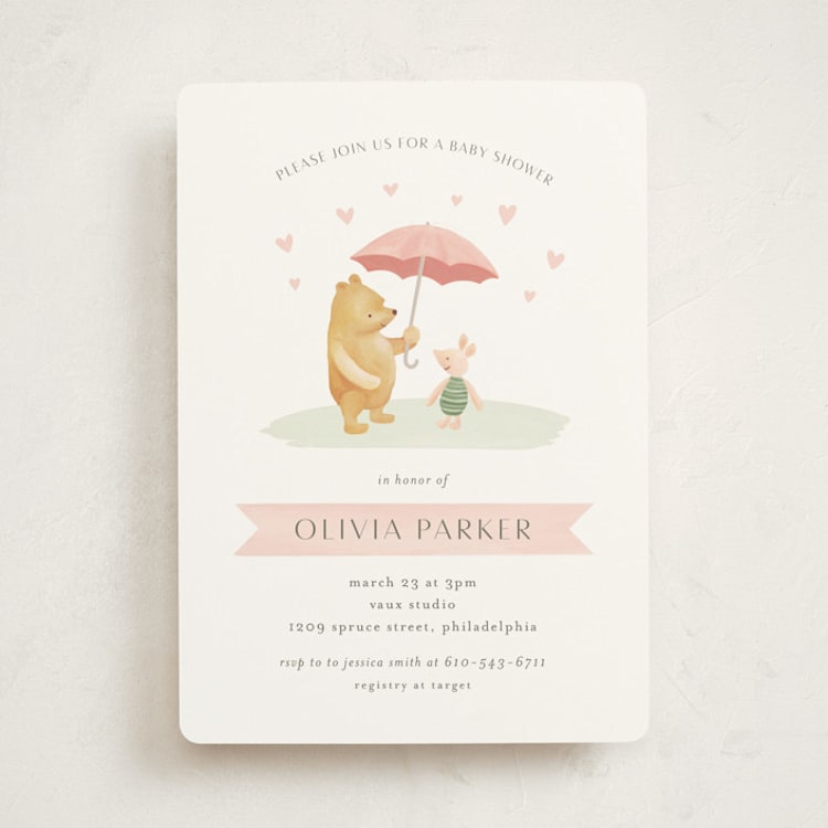 "Disney's Pooh and Piglet" - Baby Shower Invitations in Blush by Katherine Moynagh - Front