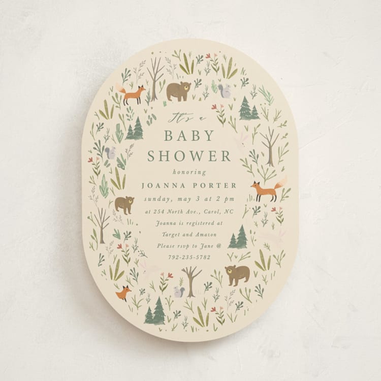 "Oval Forest" - Baby Shower Invitations in Sand by Hannah Williams - Front