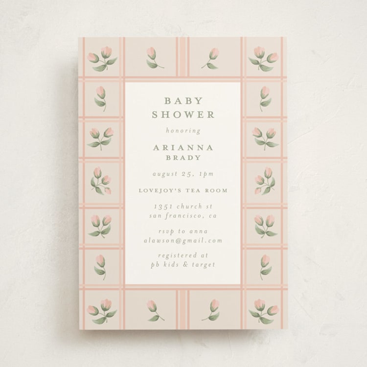 "Rose Quilt" - Baby Shower Invitations in Blush by Jennifer Holbrook - Front