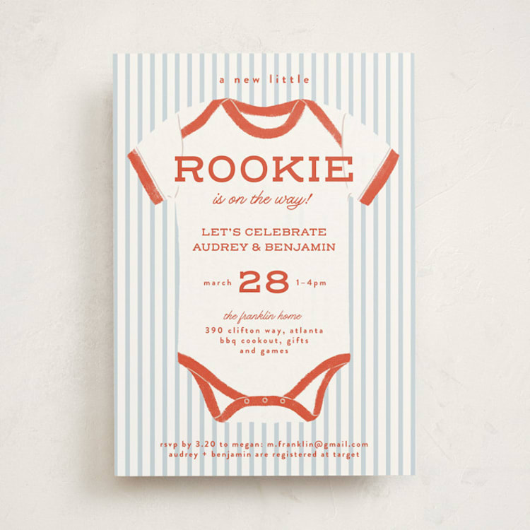 "Rookie Season" - Baby Shower Invitations in Cherry by Paper Raven Co. - Front