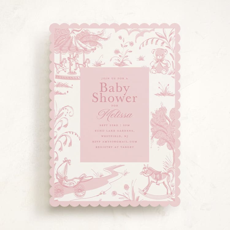 "Baby Toile" - Baby Shower Invitations in Blush by Teju Reval - Front