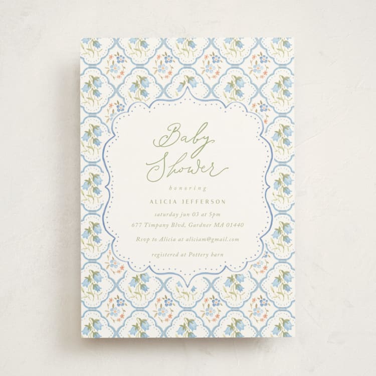 "BlueFloralbaby" - Baby Shower Invitations in Icing by samovilka - Front