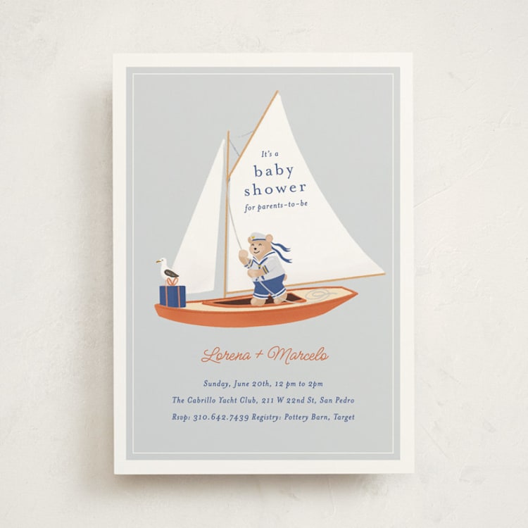 "Sailor Bear" - Baby Shower Invitations in Sky by Becky Nimoy - Front