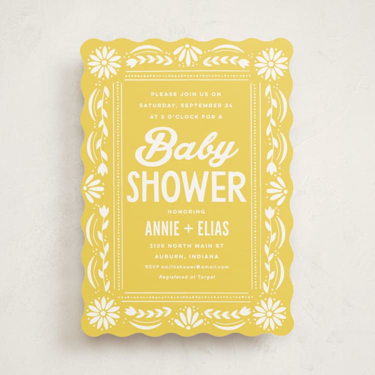 "Pretty Picado" - Baby Shower Invitations in Marigold by Jessie Steury - Front