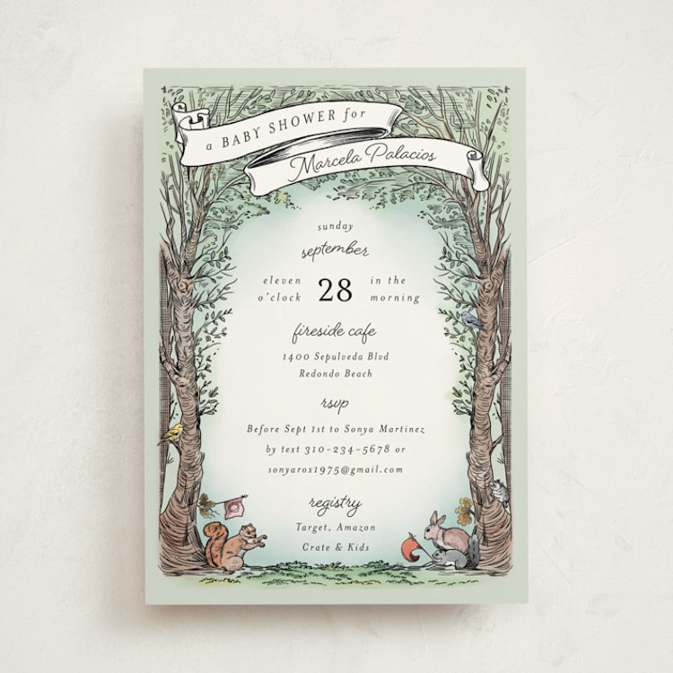"Victorian Forest Scene" - Baby Shower Invitations in Mint by Becky Nimoy - Front