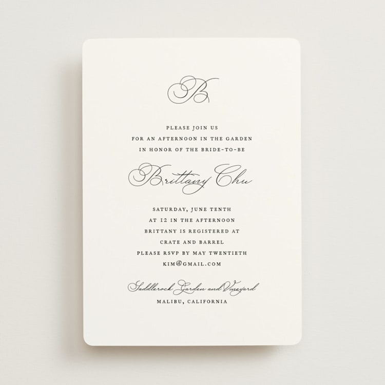 "Initial" - Bridal Shower Invitations in Pearl by Jennifer Postorino - Front
