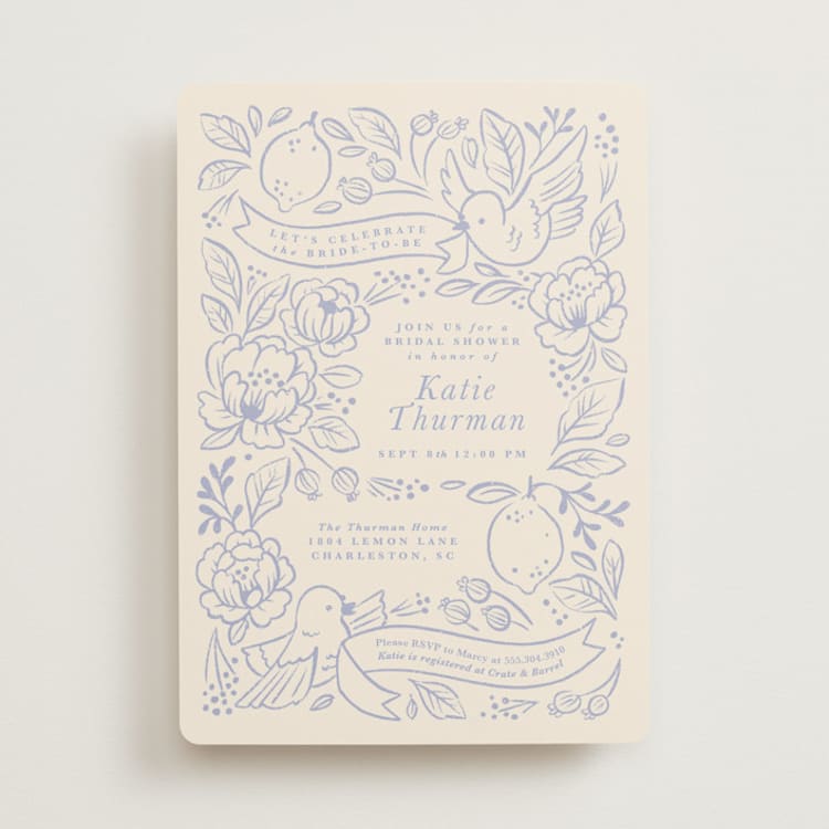 "Love Birds" - Bridal Shower Invitations in Porcelain by Rebecca Smith - Front