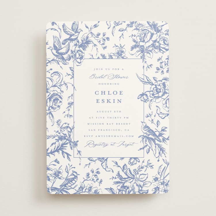 "Dreamy Toile" - Bridal Shower Invitations in Blueberry by Teju Reval - Front
