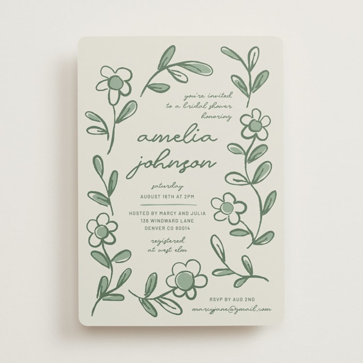 "blooming" - Bridal Shower Invitations in Sage by Kelly Watkins - Front