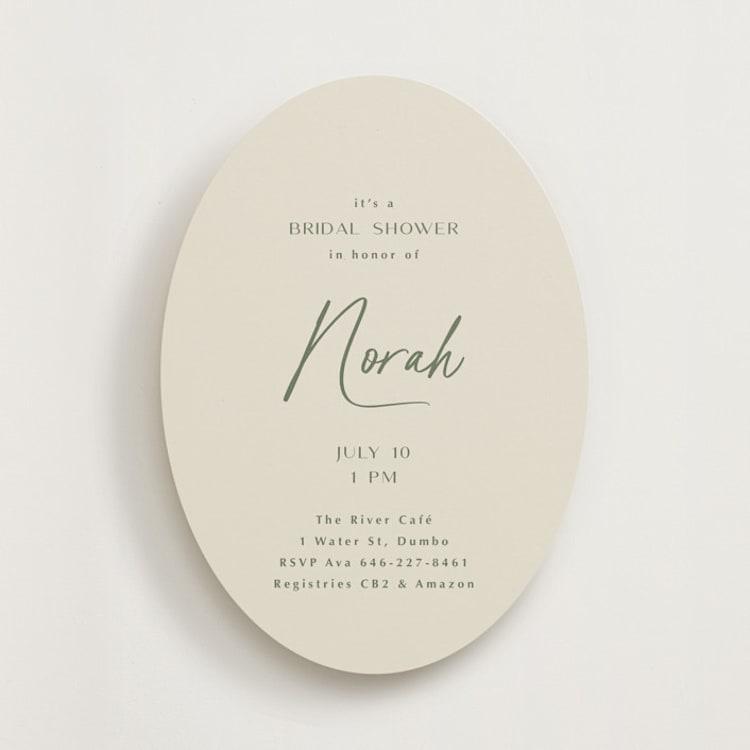 "Modern Script" - Bridal Shower Invitations in Avocado by Ana Sharpe - Front