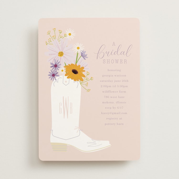 "Bridal Boots" - Bridal Shower Invitations in Peony by Baumbirdy - Front