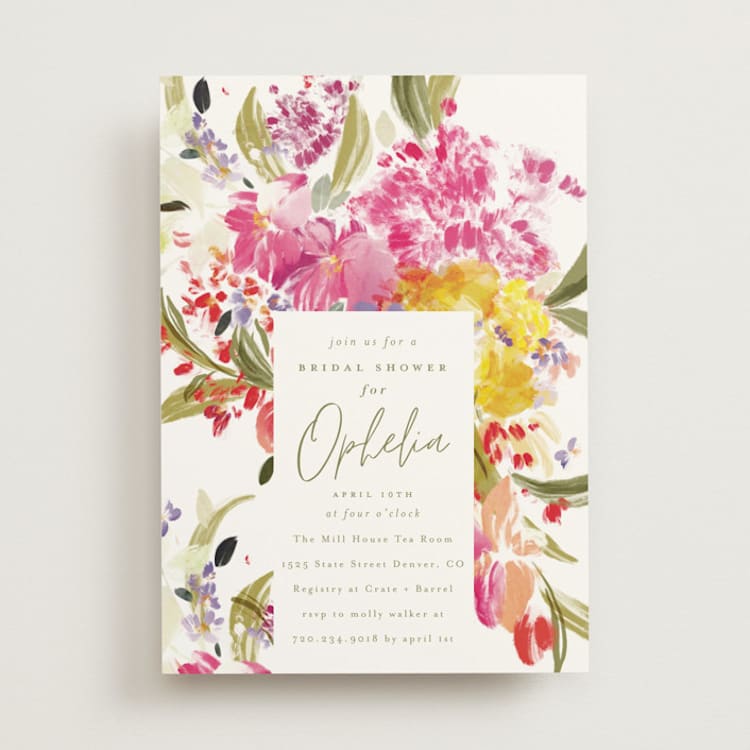 "Garden Floral Dash" - Bridal Shower Invitations in Confetti by Grace Kreinbrink - Front