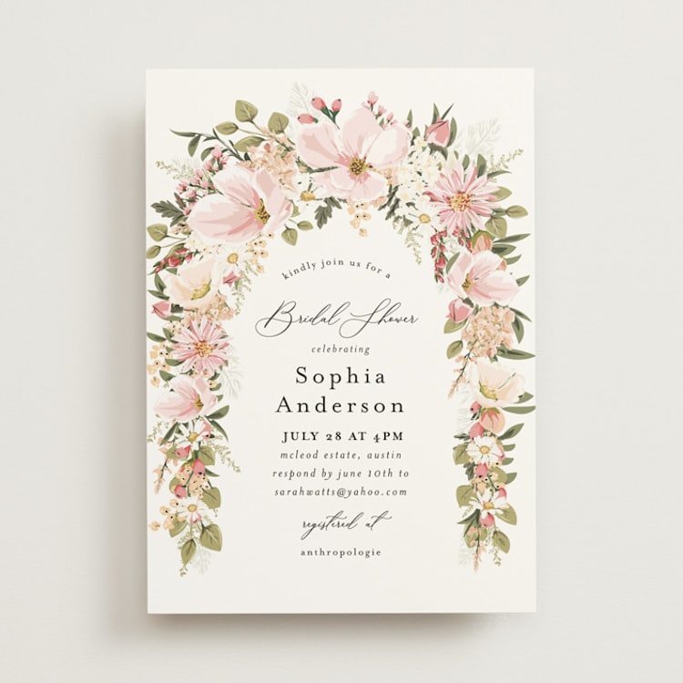 "Floral Arch" - Bridal Shower Invitations in Blush by Susan Moyal - Front
