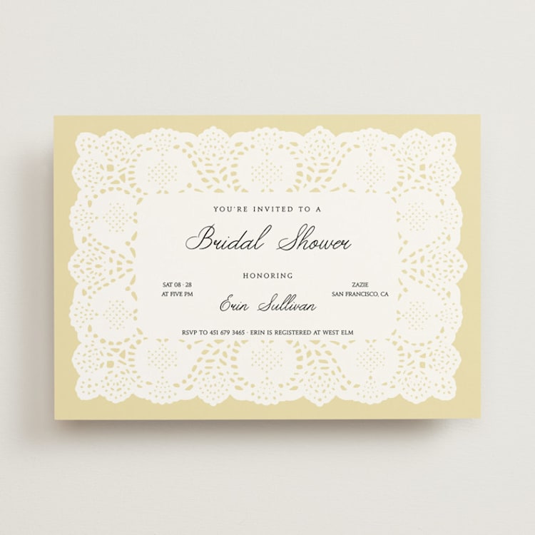 "Lace" - Bridal Shower Invitations in Butter by Studio Suku - Front