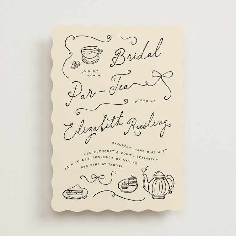 "Vintage Par-tea" - Bridal Shower Invitations in Sand by Creo Study - Front