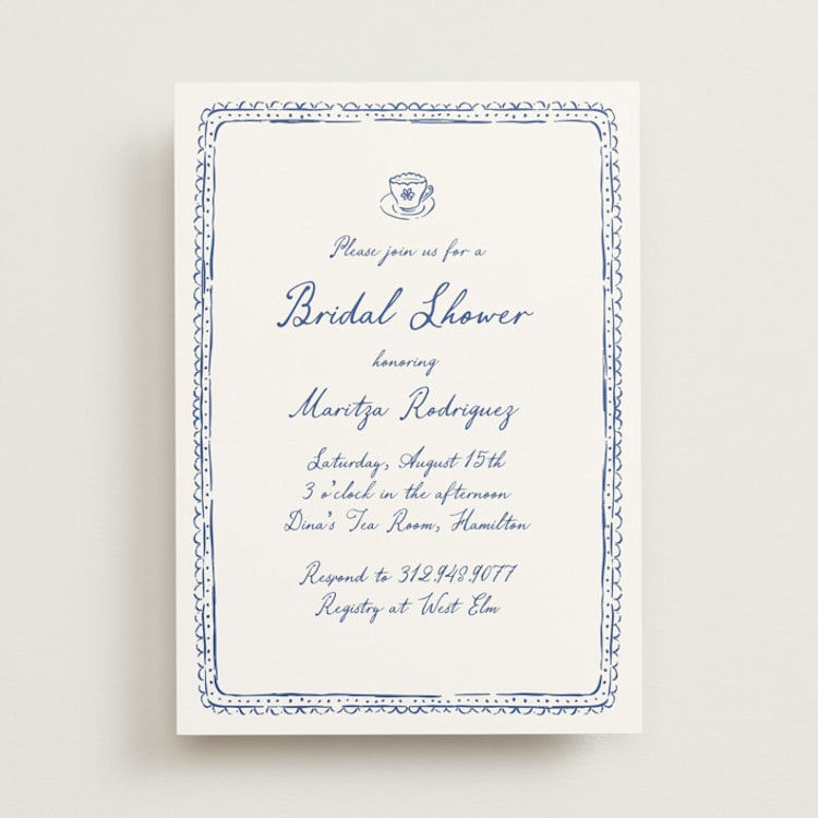"Tea Cup Doodle" - Bridal Shower Invitations in Cobalt by Carmia C. - Front