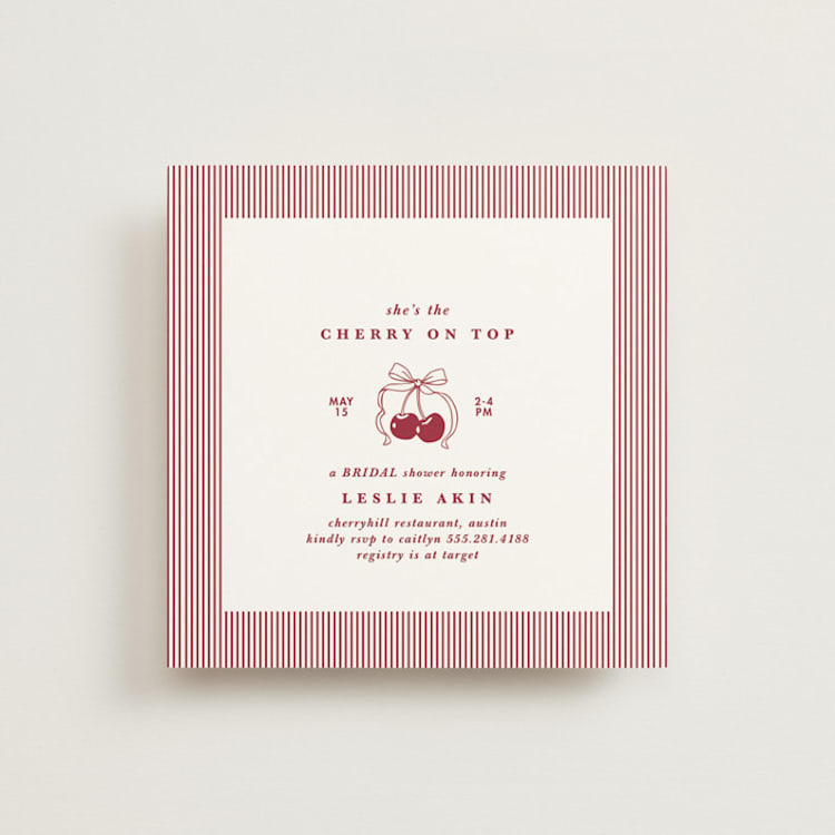 "Classic Cherries" - Bridal Shower Invitations in Bing Cherry by Charter Oaks Creative - Front