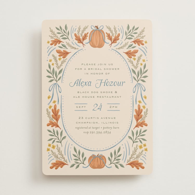 "Pumpkins + Bows" - Bridal Shower Invitations in Cornflower by Laura Hankins - Front