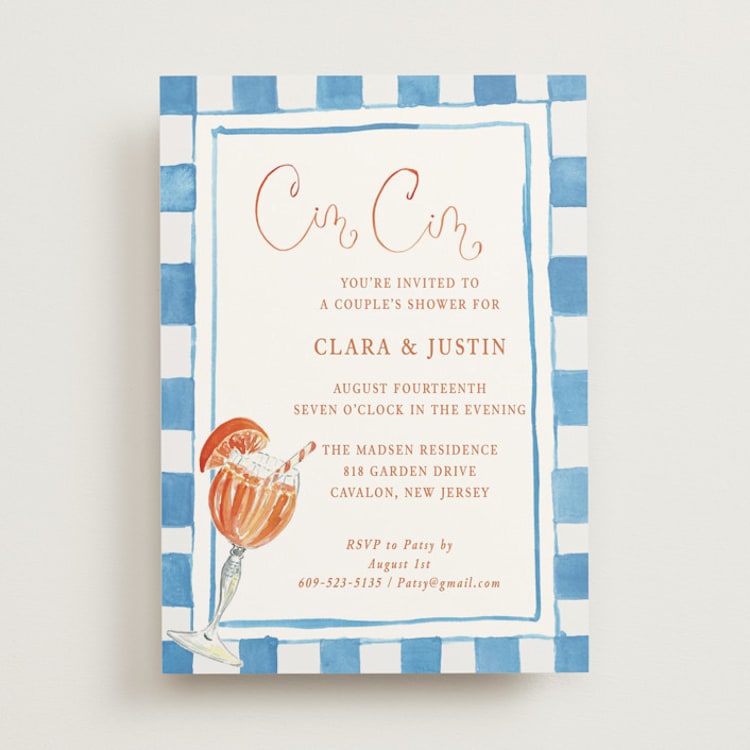 "Cin Cin Spritz" - Bridal Shower Invitations in Powder Blue by West Foglia - Front