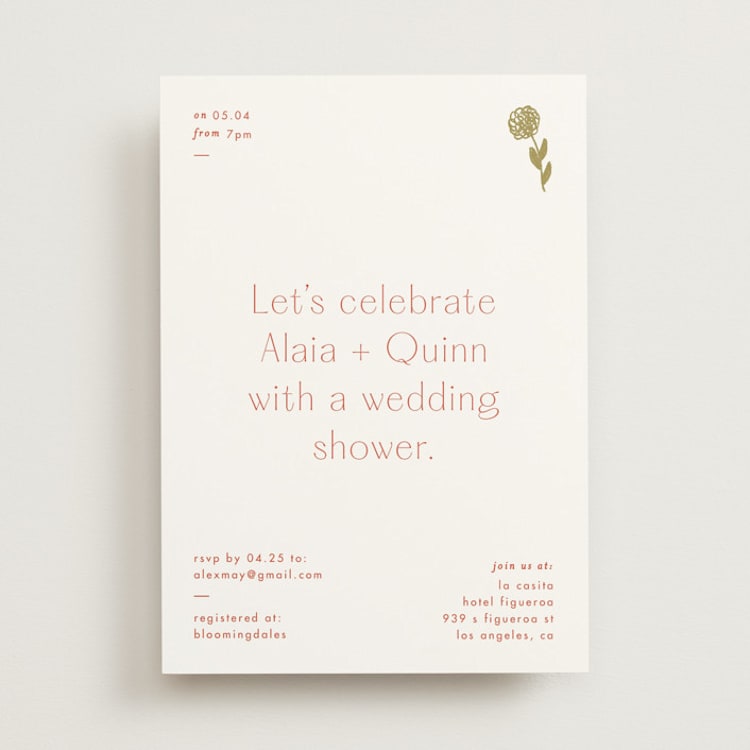 "Alaia" - Bridal Shower Invitations in Verona Sunset by Blustery August - Front