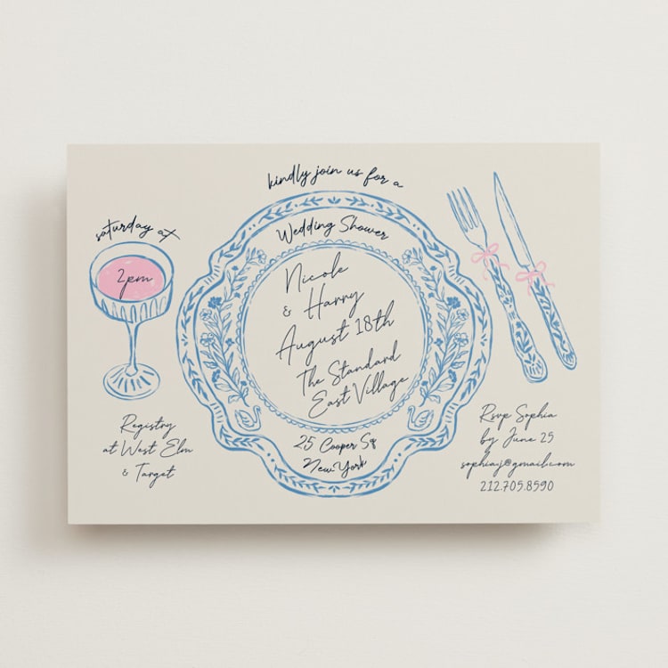 "Wine & Dine" - Bridal Shower Invitations in Porcelain by Elly - Front
