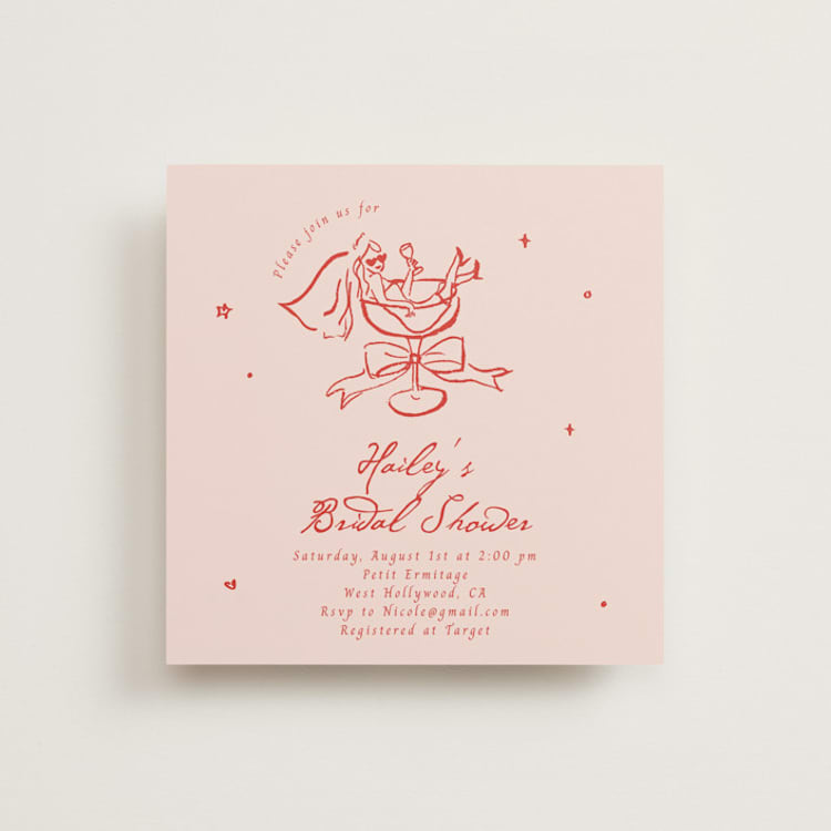 "Cheers to Love" - Bridal Shower Invitations in Scarlet by Cass Loh - Front