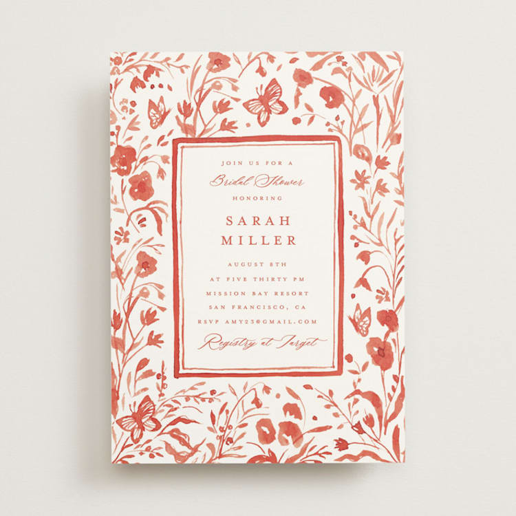 "Romantic Fields" - Bridal Shower Invitations in Scarlet by Teju Reval - Front