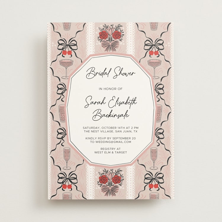 "Bridal Shower Wallpaper" - Bridal Shower Invitations in Pink Petals by Hanna Symonovych - Front