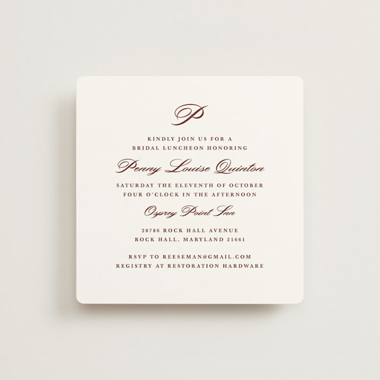 "East Coast Formal" - Bridal Shower Invitations in Mahogany by Katie Ylinen - Front