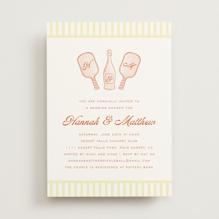 "Pickleball & Prosecco" - Bridal Shower Invitations in Citrus by Ashlee Townsend - Front