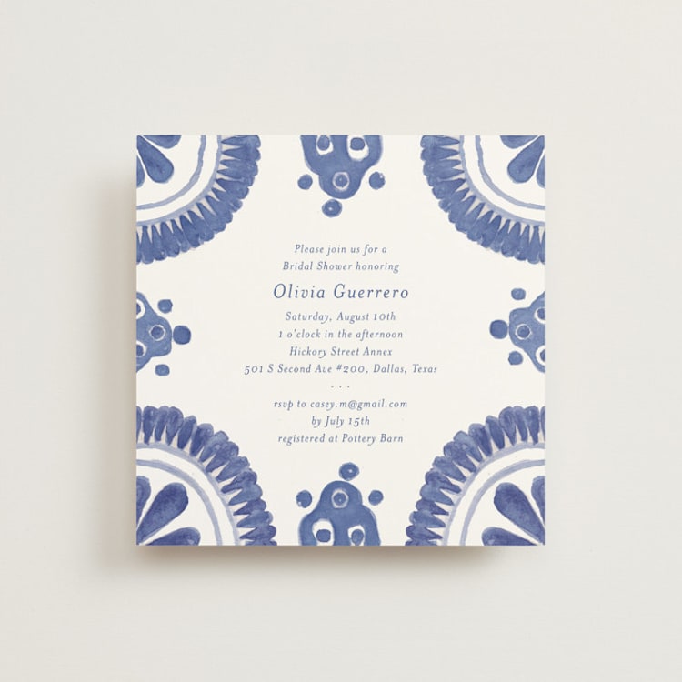 "Talavera" - Bridal Shower Invitations in Azure by Lagniappe Paper - Front