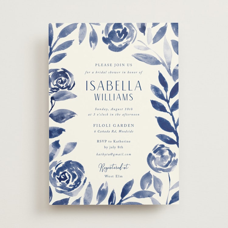"Romantic Garden" - Bridal Shower Invitations in Indigo by Yaling Hou Suzuki - Front